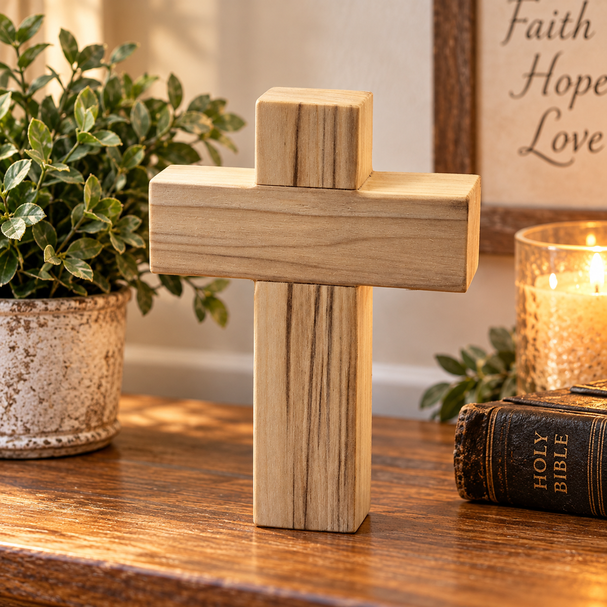 7-inch Solid Wood Cross – Handmade Christian Decor