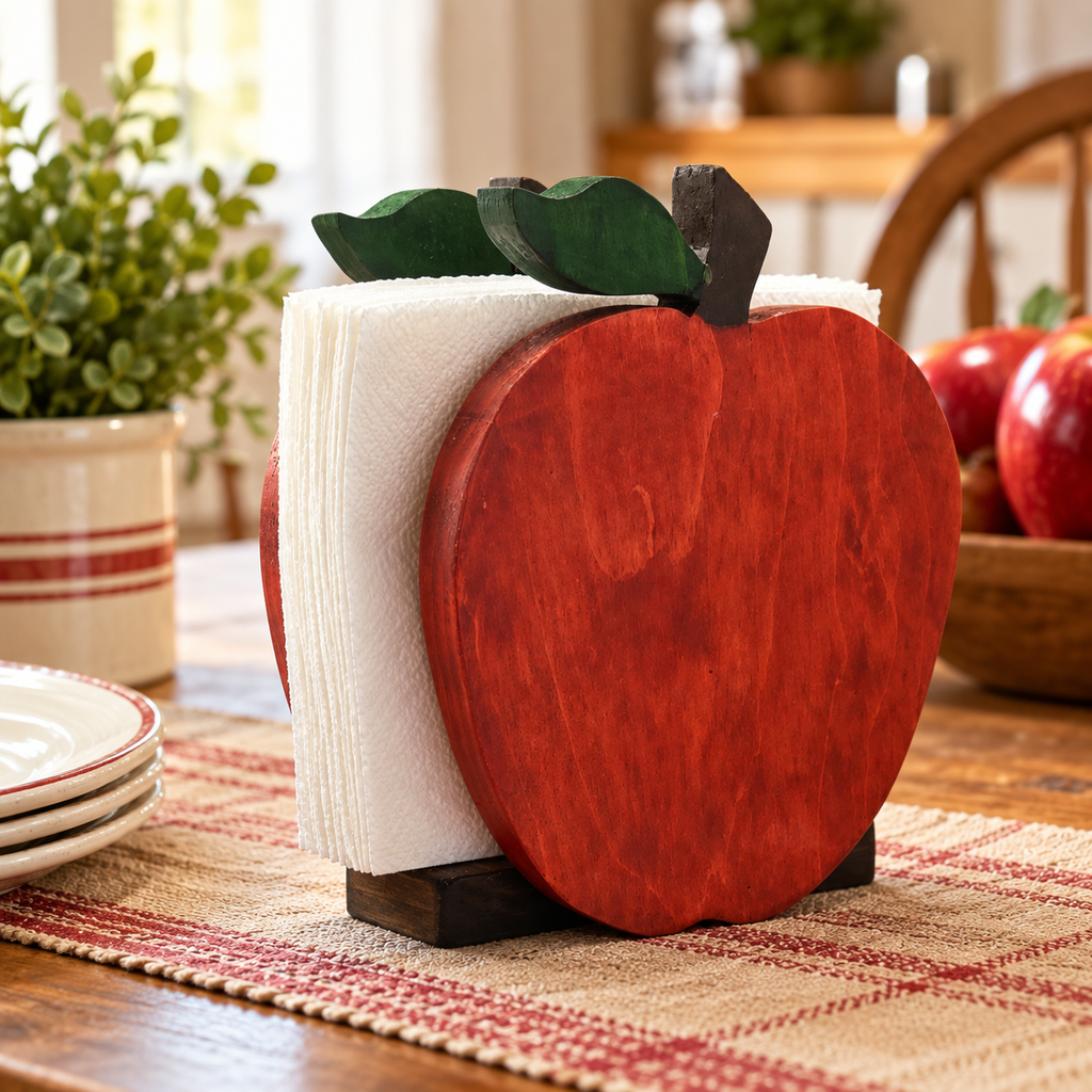Rustic Apple Napkin Holder - Handmade Pine Wood