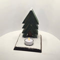 Flocked Christmas Tree Tea Light Holder - Handmade Rustic Wood