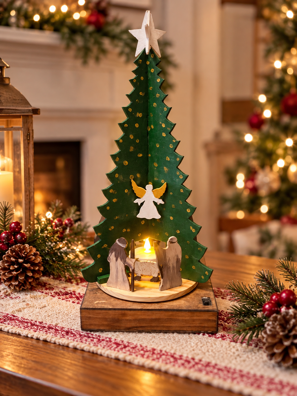 Holy Night Nativity Carousel - Lighted, rotating wooden Christmas Decoration