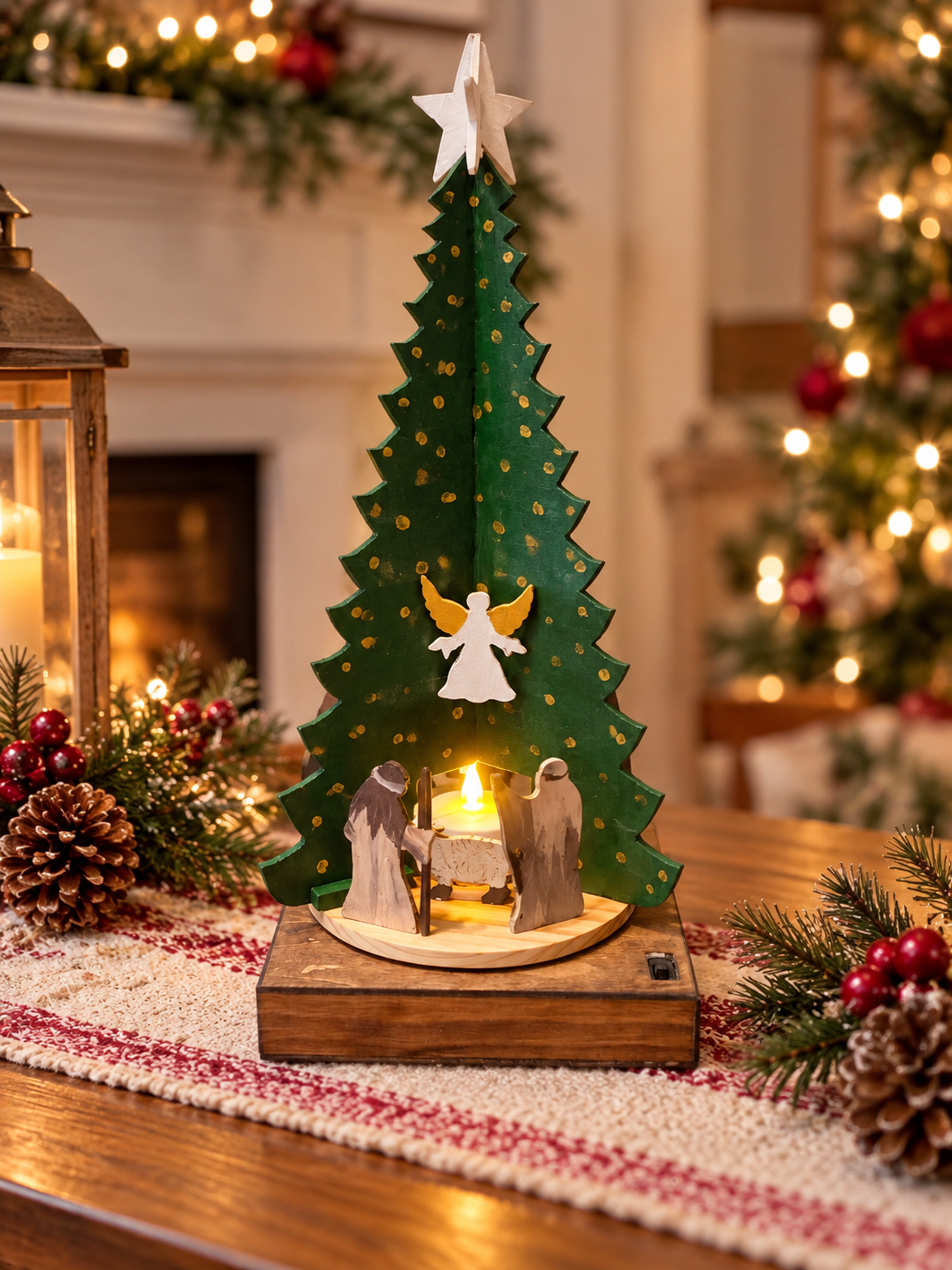 Holy Night Nativity Carousel - Lighted, rotating wooden Christmas Decoration