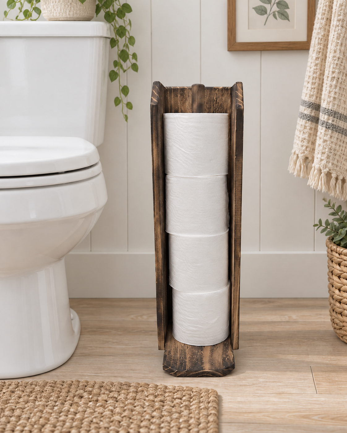 Rustic Cedar Toilet Paper Caddy - 4 Roll Bathroom Storage