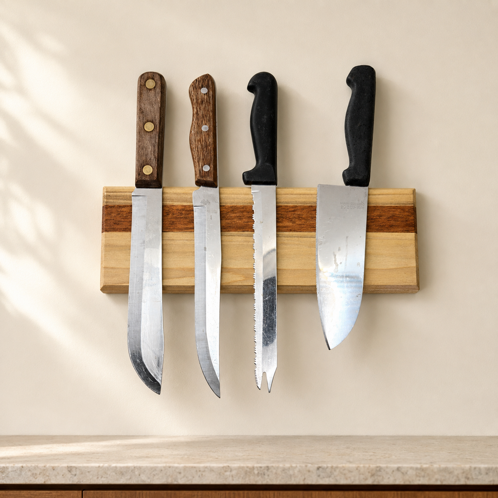 Magnetic Knife Caddy - Solid Poplar and Mahogany