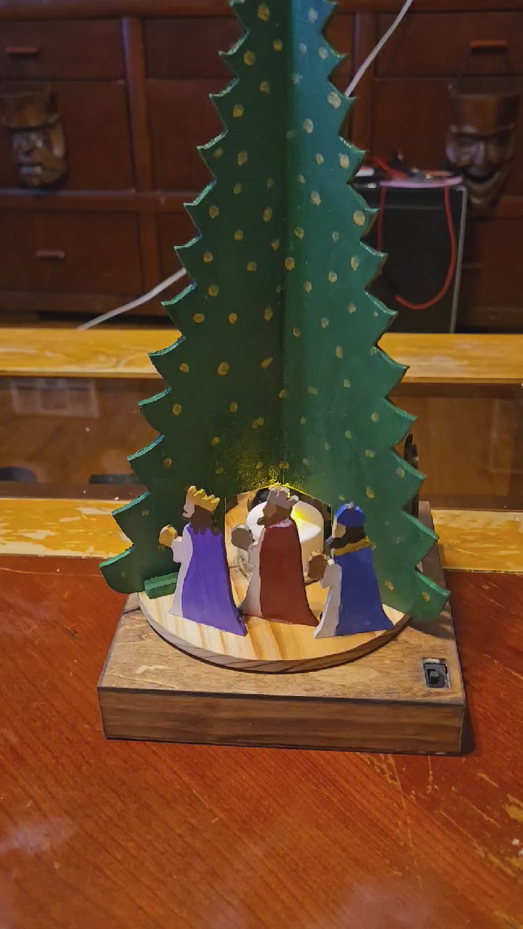 Holy Night Nativity Carousel - Lighted, rotating wooden Christmas Decoration